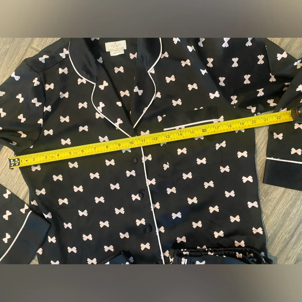 Kate Spade Pajamas Womens Medium Black With White Bows Print PJs Sleepwear Set